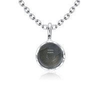 Grey Quartz Natural Round Stone Silver Necklace SPE-5140